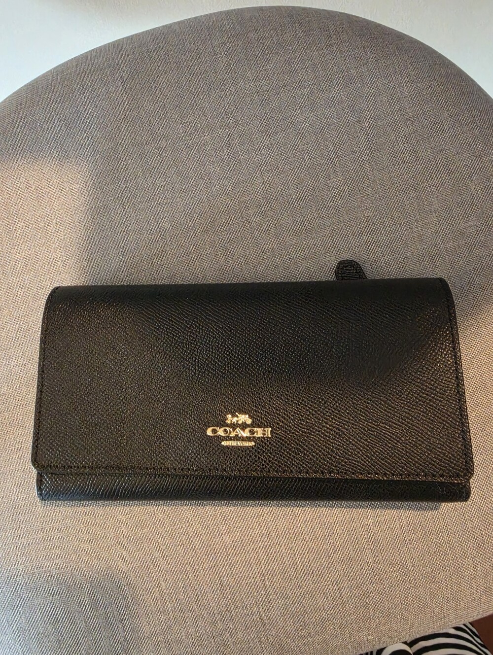Coach Black Saffiano Leather Wallet with Gold Logo- GENTLY USED